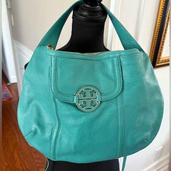 Tory Burch Teal Leather Amanda Hobo shoulder Bag with crossbody strap Read* - Picture 1 of 13